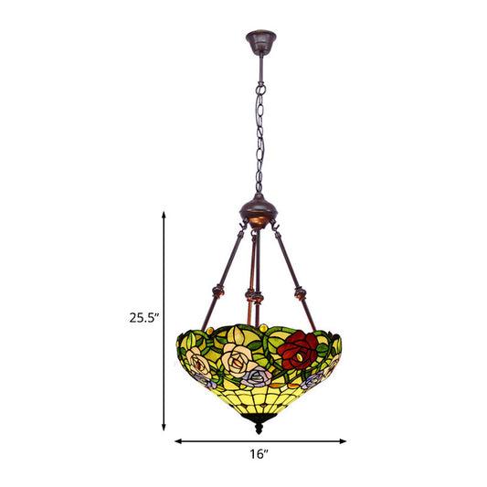 Victorian Flower Hanging Chandelier 2 Lights Cut Glass Ceiling Suspension Lamp in Red/Yellow/Orange Clearhalo 'Ceiling Lights' 'Chandeliers' 'Industrial' 'Middle Century Chandeliers' 'Tiffany close to ceiling' 'Tiffany' Lighting' 332357