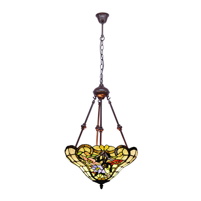 Victorian Flower Hanging Chandelier 2 Lights Cut Glass Ceiling Suspension Lamp in Red/Yellow/Orange Clearhalo 'Ceiling Lights' 'Chandeliers' 'Industrial' 'Middle Century Chandeliers' 'Tiffany close to ceiling' 'Tiffany' Lighting' 332362