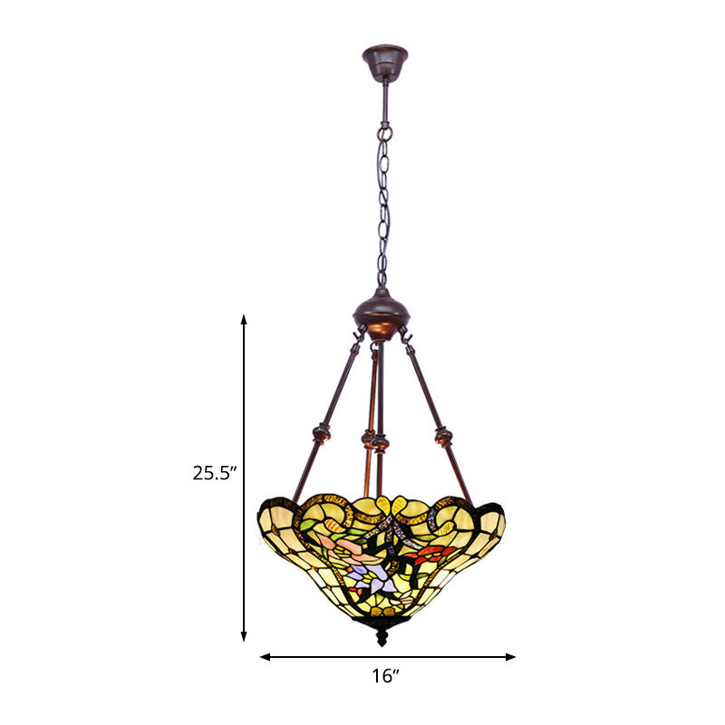 Victorian Flower Hanging Chandelier 2 Lights Cut Glass Ceiling Suspension Lamp in Red/Yellow/Orange Clearhalo 'Ceiling Lights' 'Chandeliers' 'Industrial' 'Middle Century Chandeliers' 'Tiffany close to ceiling' 'Tiffany' Lighting' 332363