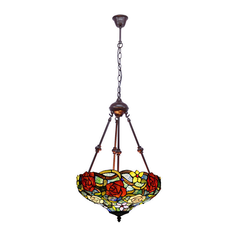 Victorian Flower Hanging Chandelier 2 Lights Cut Glass Ceiling Suspension Lamp in Red/Yellow/Orange Clearhalo 'Ceiling Lights' 'Chandeliers' 'Industrial' 'Middle Century Chandeliers' 'Tiffany close to ceiling' 'Tiffany' Lighting' 332365