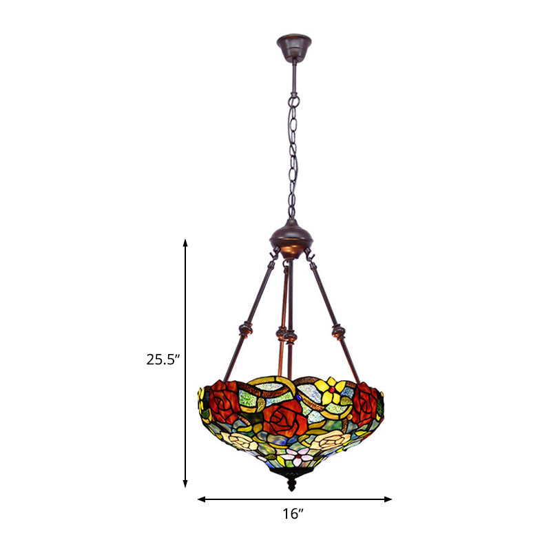 Victorian Flower Hanging Chandelier 2 Lights Cut Glass Ceiling Suspension Lamp in Red/Yellow/Orange Clearhalo 'Ceiling Lights' 'Chandeliers' 'Industrial' 'Middle Century Chandeliers' 'Tiffany close to ceiling' 'Tiffany' Lighting' 332366