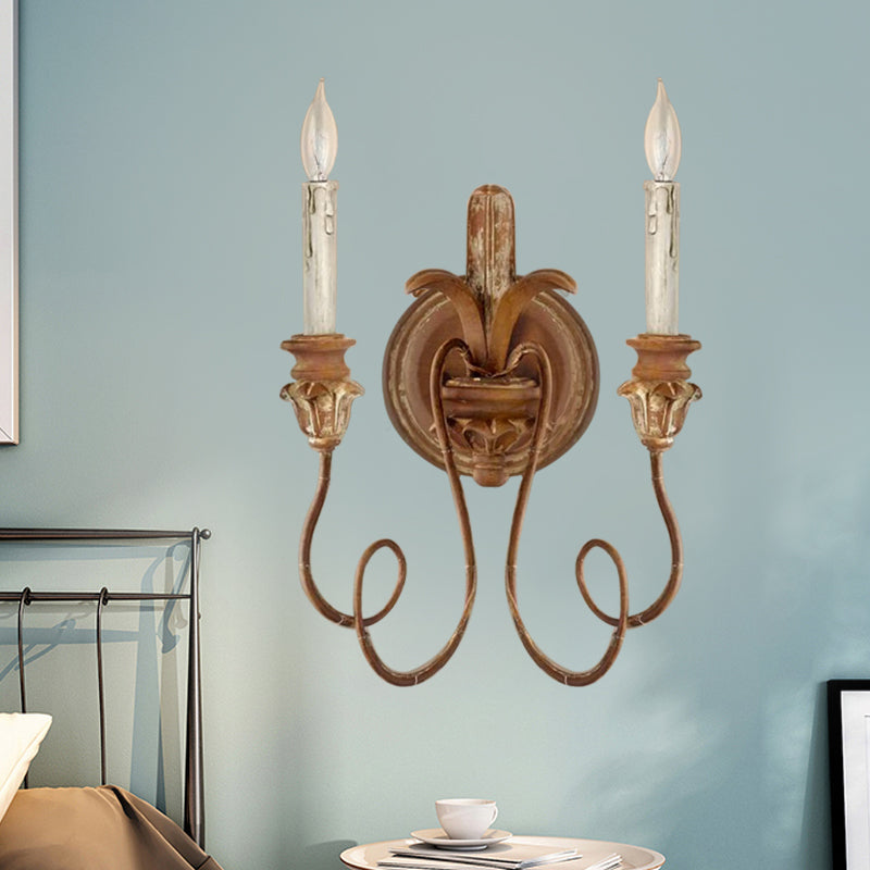 Curvy Bedroom Wall Mounted Lamp Rustic Stylish Wood 2 Lights White/Brown/Distressed White Sconce Light Fixture Clearhalo 'Wall Lamps & Sconces' 'Wall Lights' Lighting' 332371