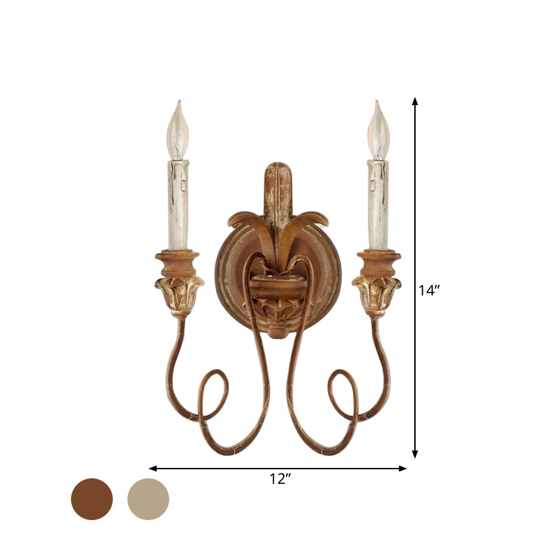 Curvy Bedroom Wall Mounted Lamp Rustic Stylish Wood 2 Lights White/Brown/Distressed White Sconce Light Fixture Clearhalo 'Wall Lamps & Sconces' 'Wall Lights' Lighting' 332374