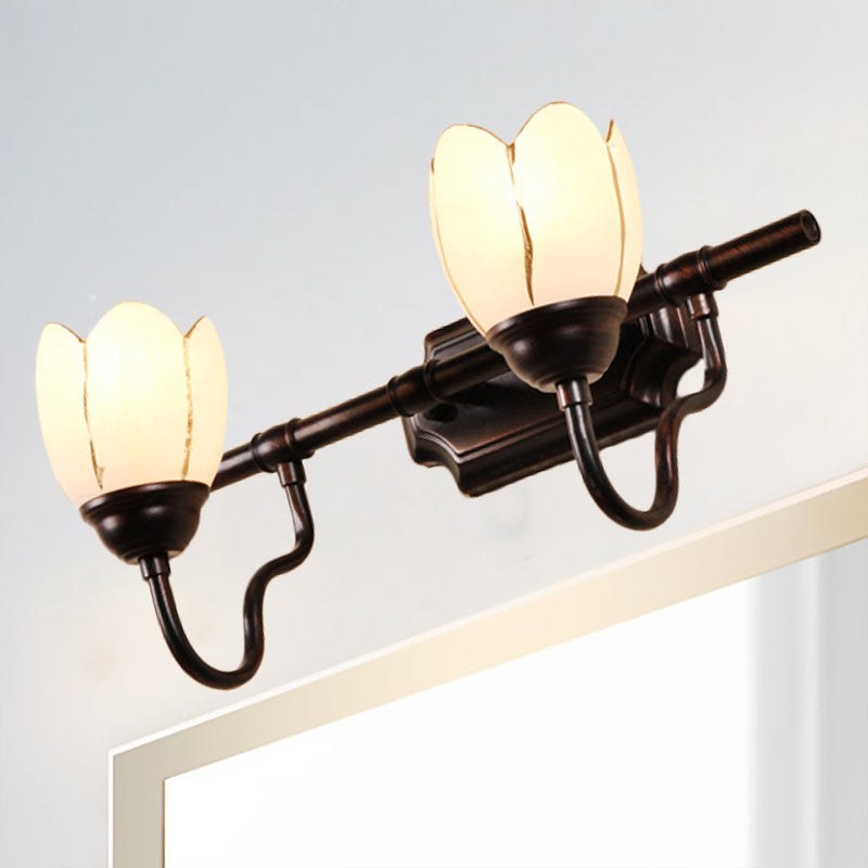 Floral Shade Sconce Light Fixture Modernist Style Opal Glass 2/3 Heads Coffee Shop Wall Vanity Light in Black Clearhalo 'Vanity Lights' 'Wall Lights' Lighting' 332379