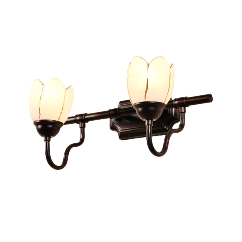 Floral Shade Sconce Light Fixture Modernist Style Opal Glass 2/3 Heads Coffee Shop Wall Vanity Light in Black Clearhalo 'Vanity Lights' 'Wall Lights' Lighting' 332381