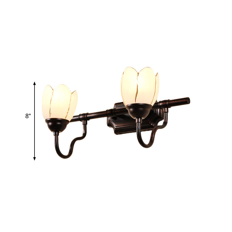 Floral Shade Sconce Light Fixture Modernist Style Opal Glass 2/3 Heads Coffee Shop Wall Vanity Light in Black Clearhalo 'Vanity Lights' 'Wall Lights' Lighting' 332382