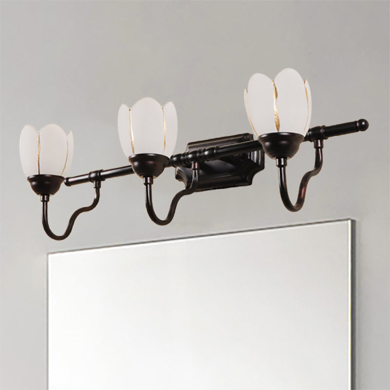 Floral Shade Sconce Light Fixture Modernist Style Opal Glass 2/3 Heads Coffee Shop Wall Vanity Light in Black 3.0 Black Clearhalo 'Vanity Lights' 'Wall Lights' Lighting' 332384