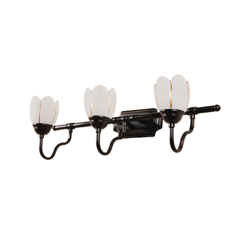 Floral Shade Sconce Light Fixture Modernist Style Opal Glass 2/3 Heads Coffee Shop Wall Vanity Light in Black Clearhalo 'Vanity Lights' 'Wall Lights' Lighting' 332386