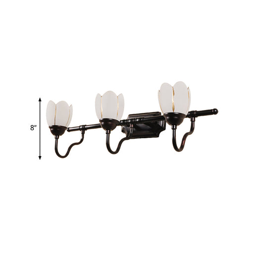 Floral Shade Sconce Light Fixture Modernist Style Opal Glass 2/3 Heads Coffee Shop Wall Vanity Light in Black Clearhalo 'Vanity Lights' 'Wall Lights' Lighting' 332387