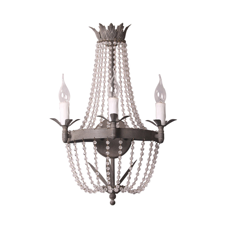 Beaded Wood Wall Mount Lighting Traditional-Style 3 Lights Bedroom Sconce in Grey Clearhalo 'Wall Lamps & Sconces' 'Wall Lights' Lighting' 332391