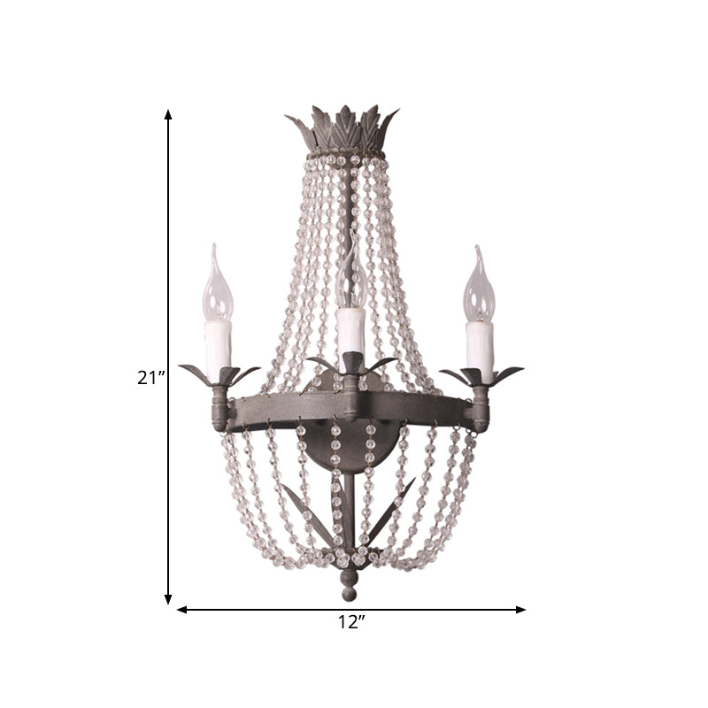 Beaded Wood Wall Mount Lighting Traditional-Style 3 Lights Bedroom Sconce in Grey Clearhalo 'Wall Lamps & Sconces' 'Wall Lights' Lighting' 332392