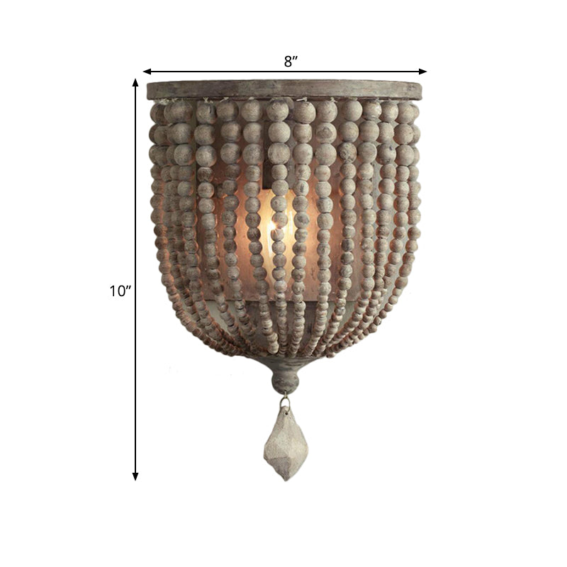 1 Light Wood Wall Mount Lamp Countryside Grey Beaded Living Room Sconce Light Fixture Clearhalo 'Wall Lamps & Sconces' 'Wall Lights' Lighting' 332397