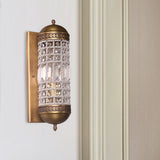 1 Light Wall Lighting Fixture Rural Cylinder Shaped Crystal Sconce Light in Brass for Indoor Clearhalo 'Wall Lamps & Sconces' 'Wall Lights' Lighting' 332410