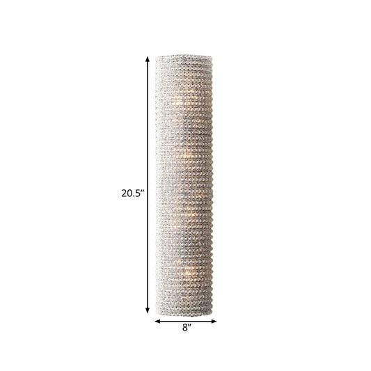 4 Lights Cylinder Wall Lighting Idea Rustic Stylish White Crystal Sconce for Living Room Clearhalo 'Wall Lamps & Sconces' 'Wall Lights' Lighting' 332418