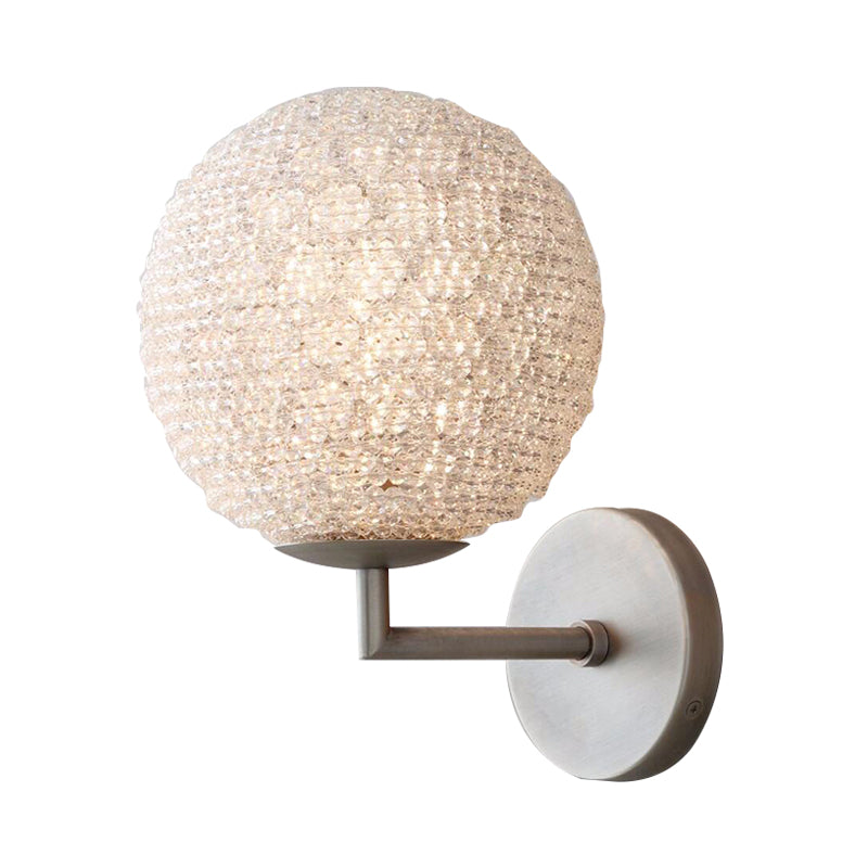 Countryside Globe Sconce Light Fixture 1 Light Crystal Wall Mounted Lamp in Silver/Gold for Bedroom Silver Clearhalo 'Wall Lamps & Sconces' 'Wall Lights' Lighting' 332424