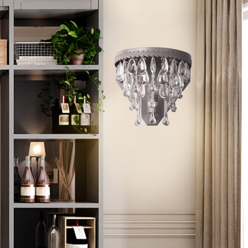 Crystal Grey/Bronze Sconce Light Tiered 1 Light Minimalism Wall Mount Lighting for Bedroom Clearhalo 'Wall Lamps & Sconces' 'Wall Lights' Lighting' 332427