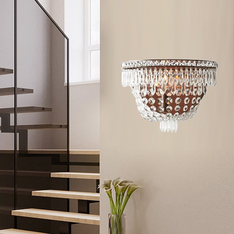 Crystal Beaded Sconce Traditional Style 1 Light Living Room Wall Lighting Idea in Brown Clearhalo 'Wall Lamps & Sconces' 'Wall Lights' Lighting' 332433