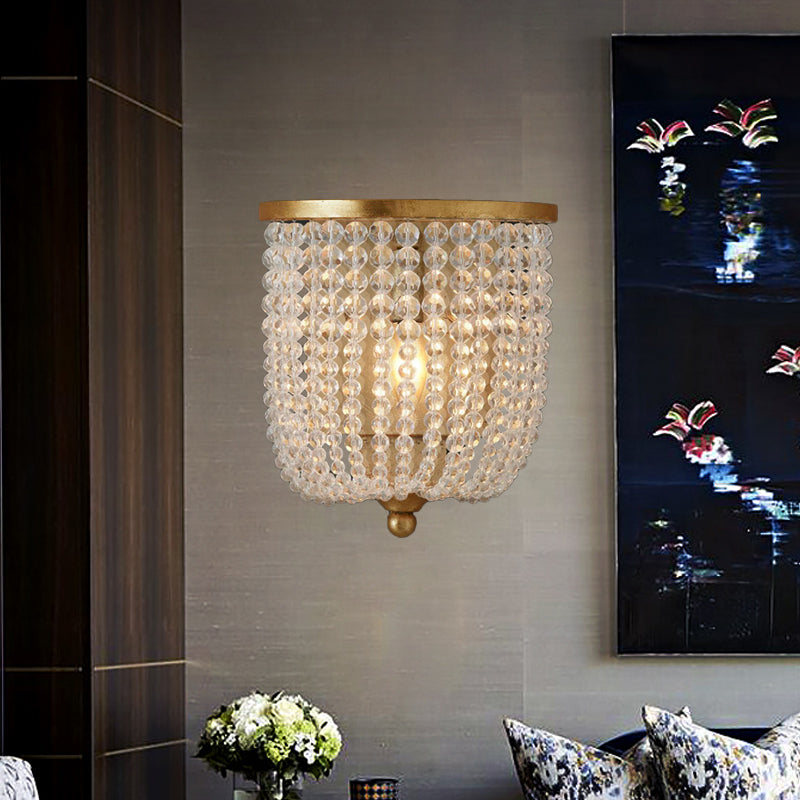 Basket Living Room Wall Mounted Lamp Traditional Style Crystal 1 Light Brass Sconce Light Brass Clearhalo 'Wall Lamps & Sconces' 'Wall Lights' Lighting' 332492