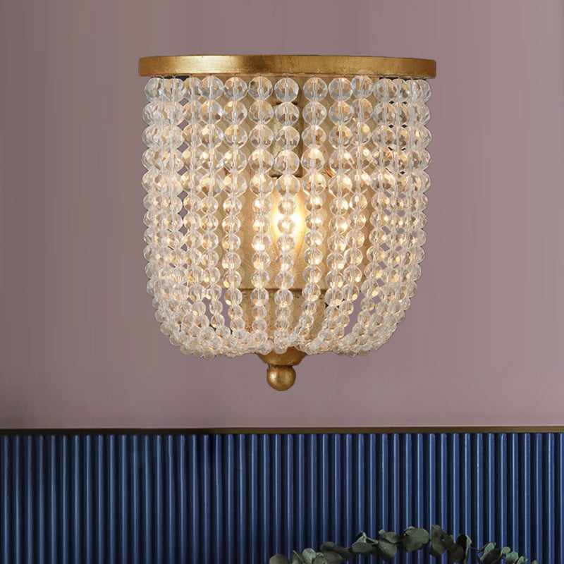 Basket Living Room Wall Mounted Lamp Traditional Style Crystal 1 Light Brass Sconce Light Clearhalo 'Wall Lamps & Sconces' 'Wall Lights' Lighting' 332493