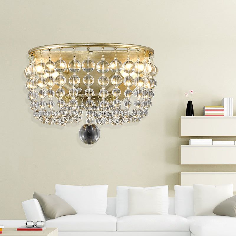 Beaded Clear Crystal Wall Mount Lamp Lodge Style 1 Light Living Room Sconce in Brass Brass Clearhalo 'Wall Lamps & Sconces' 'Wall Lights' Lighting' 332497