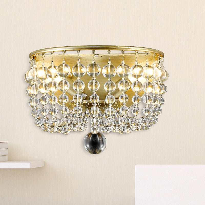 Beaded Clear Crystal Wall Mount Lamp Lodge Style 1 Light Living Room Sconce in Brass Clearhalo 'Wall Lamps & Sconces' 'Wall Lights' Lighting' 332498