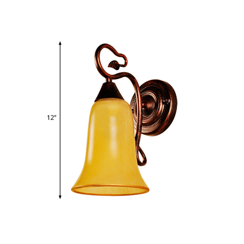 Bell Shade Indoor Wall Light Yellow Glass and Metal 1 Light Traditional Style Wall Lamp Fixture in Copper Finish Clearhalo 'Wall Lamps & Sconces' 'Wall Lights' Lighting' 332506