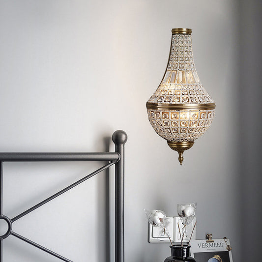 2 Lights Crystal Wall Lighting Idea Rustic Brass Beaded Bedroom Sconce Light Fixture Clearhalo 'Wall Lamps & Sconces' 'Wall Lights' Lighting' 332510