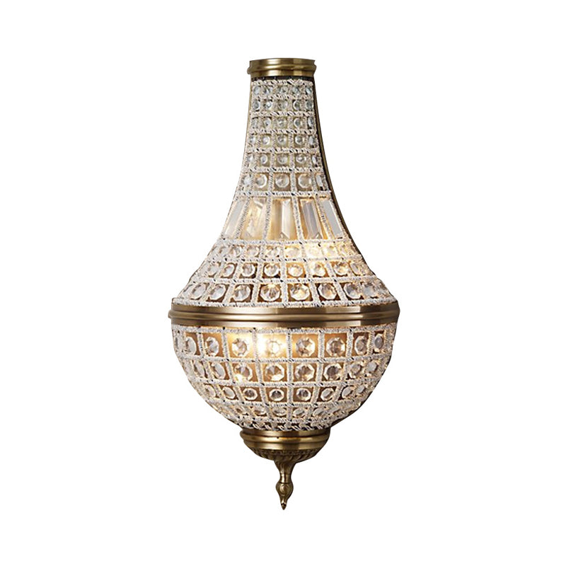 2 Lights Crystal Wall Lighting Idea Rustic Brass Beaded Bedroom Sconce Light Fixture Clearhalo 'Wall Lamps & Sconces' 'Wall Lights' Lighting' 332511