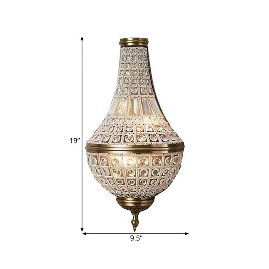 2 Lights Crystal Wall Lighting Idea Rustic Brass Beaded Bedroom Sconce Light Fixture Clearhalo 'Wall Lamps & Sconces' 'Wall Lights' Lighting' 332512