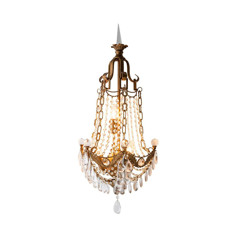 3 Lights Wall Mounted Light Countryside Beaded Crystal Sconce in Antique Brass for Living Room Clearhalo 'Wall Lamps & Sconces' 'Wall Lights' Lighting' 332525