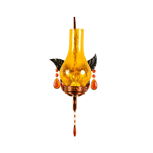 Traditional Vase Wall Mount Light Yellow Cracked Glass 1 Light Bathroom Wall Light Sconce with Orange Crystal Deco Clearhalo 'Wall Lamps & Sconces' 'Wall Lights' Lighting' 332530