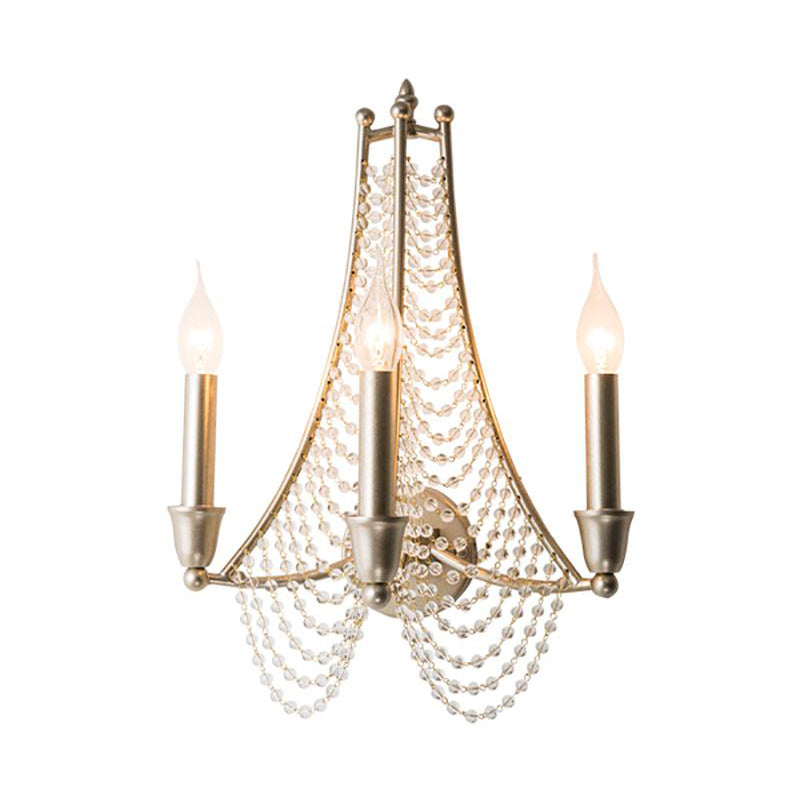 2/3 Lights Beaded Wall Mount Lamp Traditional Brass Metallic Sconce Light Fixture for Bedroom Clearhalo 'Wall Lamps & Sconces' 'Wall Lights' Lighting' 332536