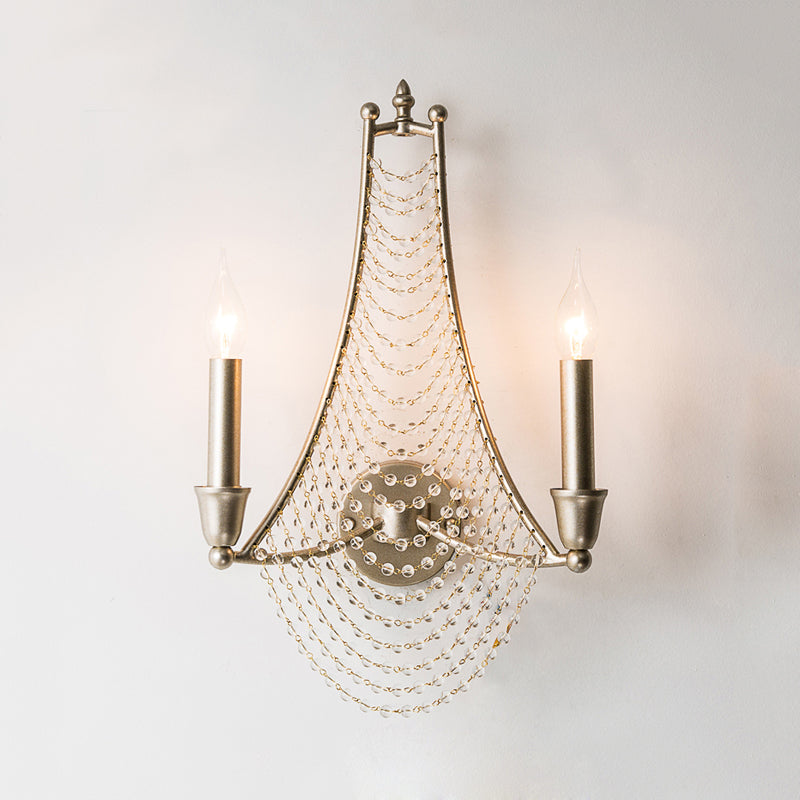 2/3 Lights Beaded Wall Mount Lamp Traditional Brass Metallic Sconce Light Fixture for Bedroom 2.0 Brass Clearhalo 'Wall Lamps & Sconces' 'Wall Lights' Lighting' 332538