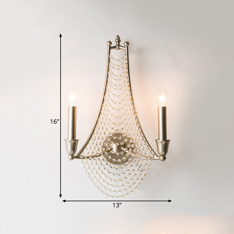 2/3 Lights Beaded Wall Mount Lamp Traditional Brass Metallic Sconce Light Fixture for Bedroom Clearhalo 'Wall Lamps & Sconces' 'Wall Lights' Lighting' 332539