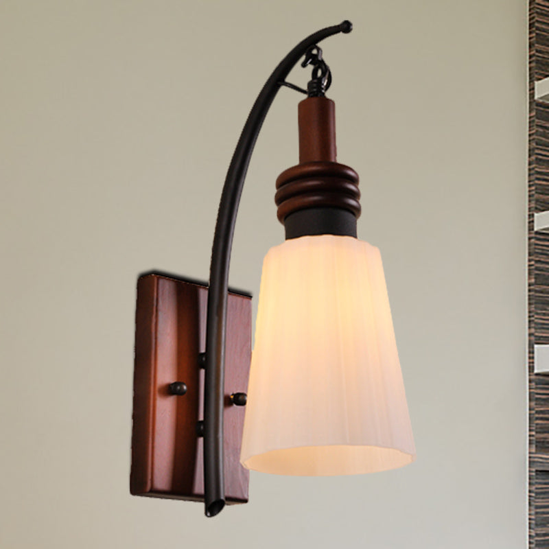 Contemporary Cone Sconce Light Fixture Opal Glass and Wood 1 Head Bedroom Wall Mounted Light in Red Brown Clearhalo 'Wall Lamps & Sconces' 'Wall Lights' Lighting' 332550