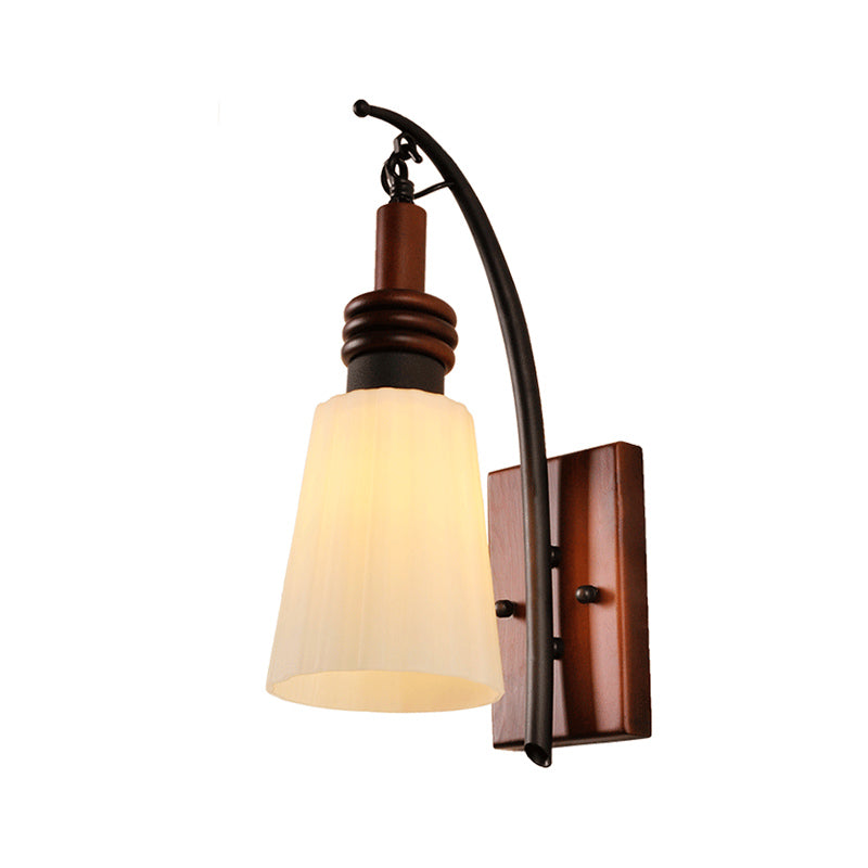 Contemporary Cone Sconce Light Fixture Opal Glass and Wood 1 Head Bedroom Wall Mounted Light in Red Brown Clearhalo 'Wall Lamps & Sconces' 'Wall Lights' Lighting' 332552