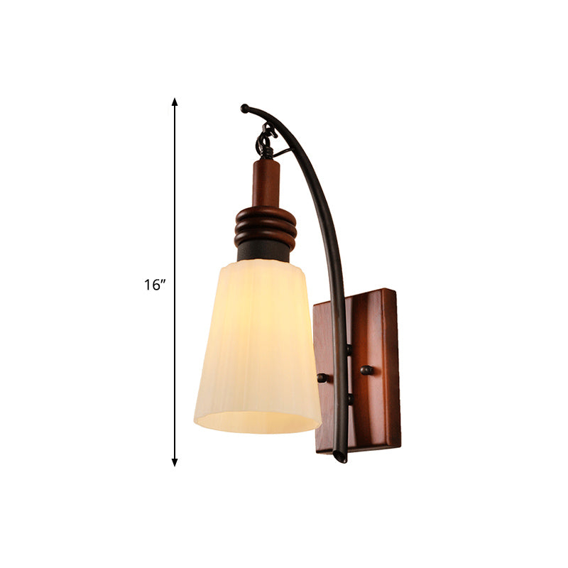 Contemporary Cone Sconce Light Fixture Opal Glass and Wood 1 Head Bedroom Wall Mounted Light in Red Brown Clearhalo 'Wall Lamps & Sconces' 'Wall Lights' Lighting' 332553