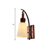 Contemporary Cone Sconce Light Fixture Opal Glass and Wood 1 Head Bedroom Wall Mounted Light in Red Brown Clearhalo 'Wall Lamps & Sconces' 'Wall Lights' Lighting' 332553