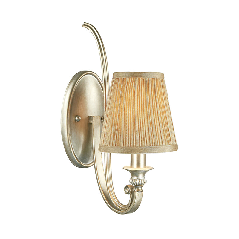 1 Light Curved Arm Wall Lighting Fixture Traditional Flaxen Fabric Sconce for Bedroom Flaxen Clearhalo 'Wall Lamps & Sconces' 'Wall Lights' Lighting' 332555