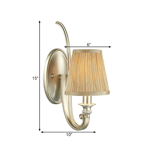 1 Light Curved Arm Wall Lighting Fixture Traditional Flaxen Fabric Sconce for Bedroom Clearhalo 'Wall Lamps & Sconces' 'Wall Lights' Lighting' 332559