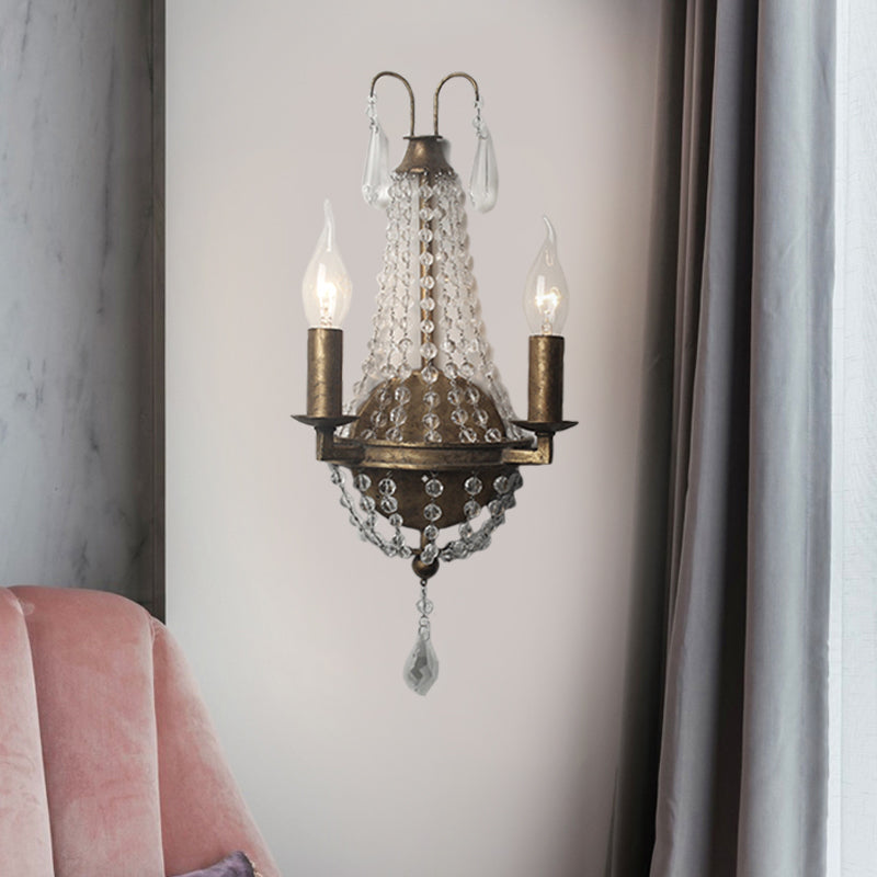 Rural Beaded Wall Mounted Lighting 2/3 Lights Metallic Sconce Light Fixture in Rust for Bedroom, 8"/10"/12" W Rust 12" Clearhalo 'Wall Lamps & Sconces' 'Wall Lights' Lighting' 332571