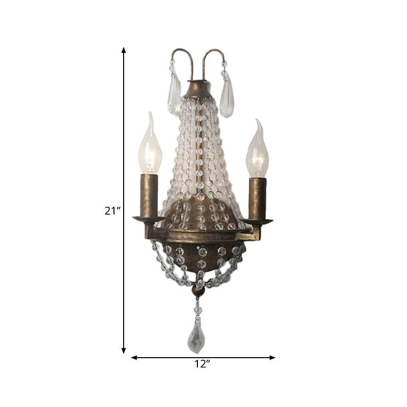 Rural Beaded Wall Mounted Lighting 2/3 Lights Metallic Sconce Light Fixture in Rust for Bedroom, 8"/10"/12" W Clearhalo 'Wall Lamps & Sconces' 'Wall Lights' Lighting' 332575