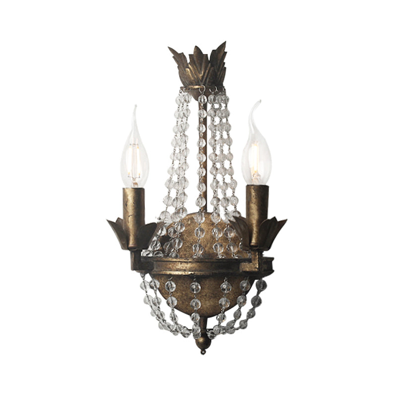 Rural Beaded Wall Mounted Lighting 2/3 Lights Metallic Sconce Light Fixture in Rust for Bedroom, 8"/10"/12" W Rust 8" Clearhalo 'Wall Lamps & Sconces' 'Wall Lights' Lighting' 332576