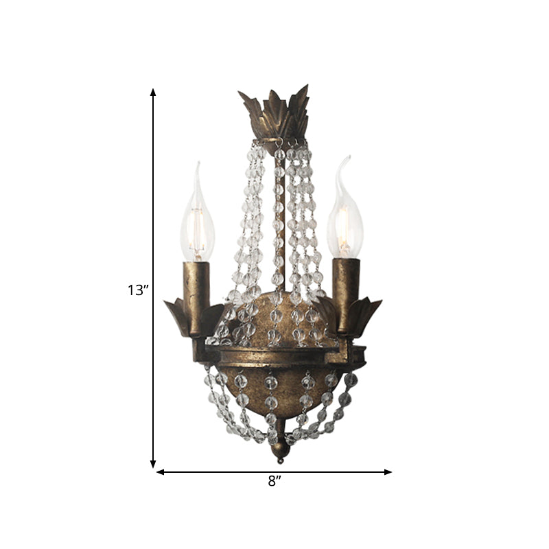 Rural Beaded Wall Mounted Lighting 2/3 Lights Metallic Sconce Light Fixture in Rust for Bedroom, 8"/10"/12" W Clearhalo 'Wall Lamps & Sconces' 'Wall Lights' Lighting' 332577