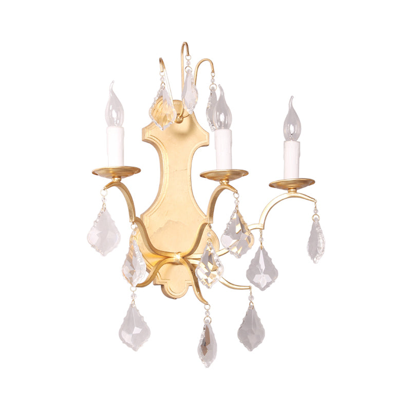 Gold Curvy Sconce Countryside Metallic 3 Lights Living Room Wall Mounted Lamp with Crystal Accent Clearhalo 'Wall Lamps & Sconces' 'Wall Lights' Lighting' 332621