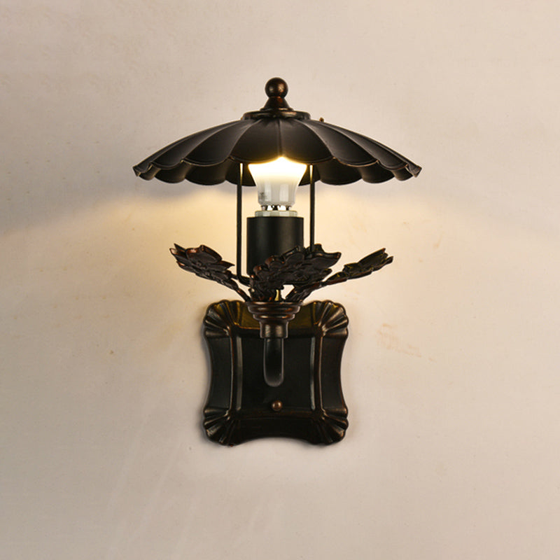 Black Scalloped Edge Wall Light Farmhouse Style 1 Head Metal Sconce Light Fixture for Dining Room Black Clearhalo 'Wall Lamps & Sconces' 'Wall Lights' Lighting' 332623