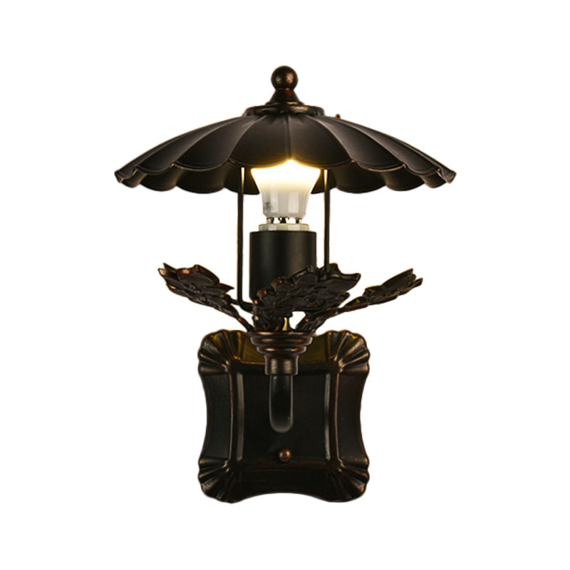 Black Scalloped Edge Wall Light Farmhouse Style 1 Head Metal Sconce Light Fixture for Dining Room Clearhalo 'Wall Lamps & Sconces' 'Wall Lights' Lighting' 332626