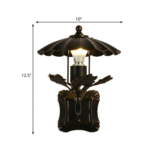 Black Scalloped Edge Wall Light Farmhouse Style 1 Head Metal Sconce Light Fixture for Dining Room Clearhalo 'Wall Lamps & Sconces' 'Wall Lights' Lighting' 332627