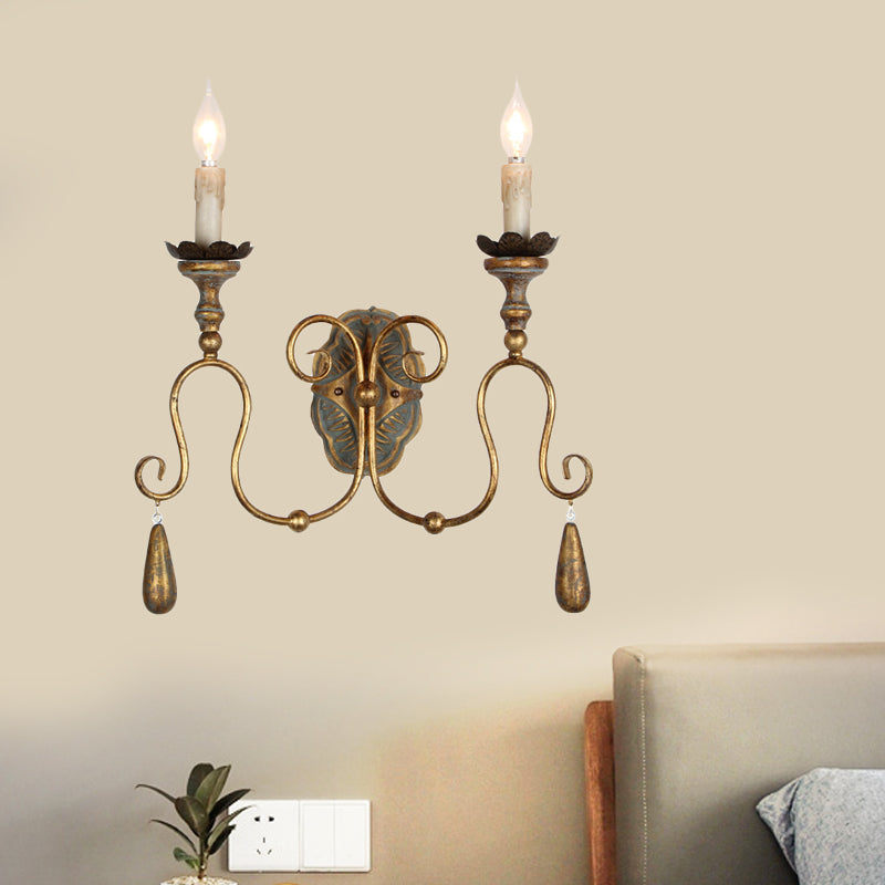 Candle Bedroom Vanity Sconce Light Countryside Metal 2 Lights White/Gold Wall Mounted Lamp Clearhalo 'Wall Lamps & Sconces' 'Wall Lights' Lighting' 332629