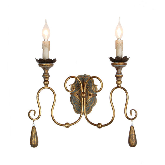 Candle Bedroom Vanity Sconce Light Countryside Metal 2 Lights White/Gold Wall Mounted Lamp Clearhalo 'Wall Lamps & Sconces' 'Wall Lights' Lighting' 332631